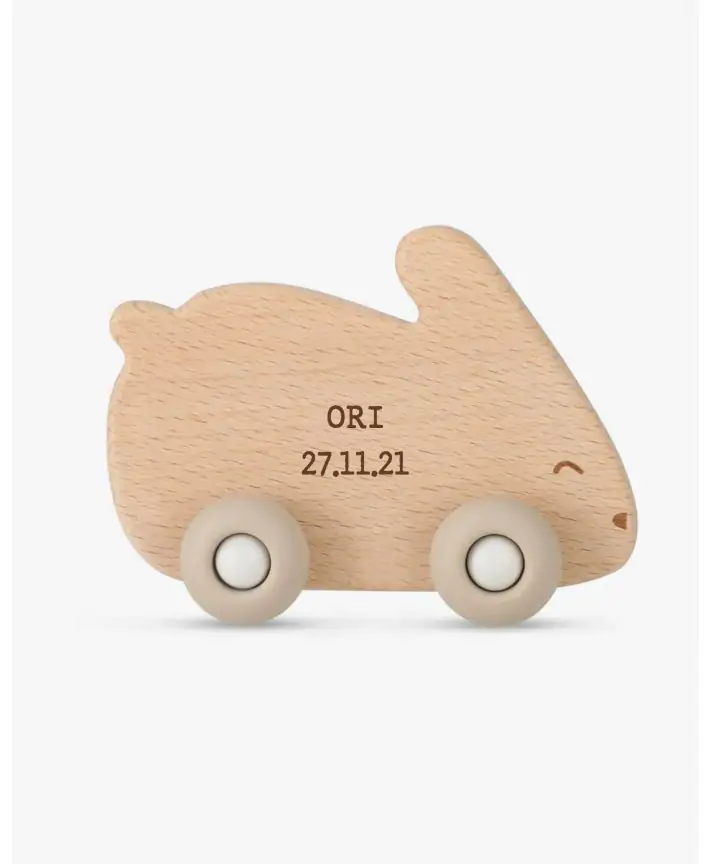 צעצוע ארנב עץ על גלגלים