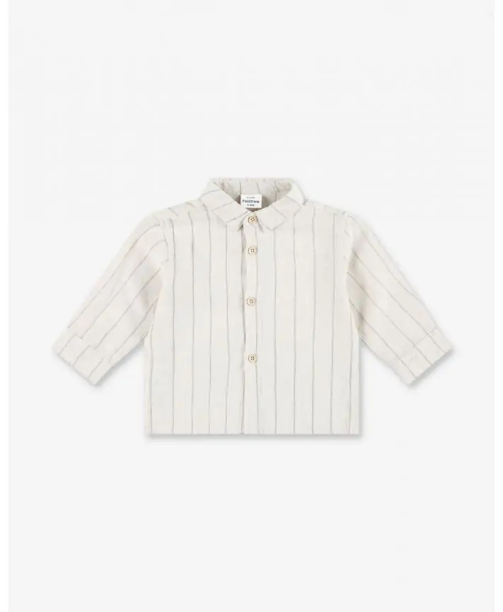 חולצה במראה פשתן מכופתרת עם שרוולים ארוכים Special Times