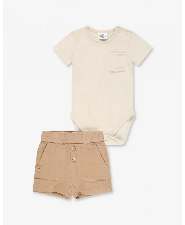 סט בגד גוף ומכנס קצר מוסלין Special Times