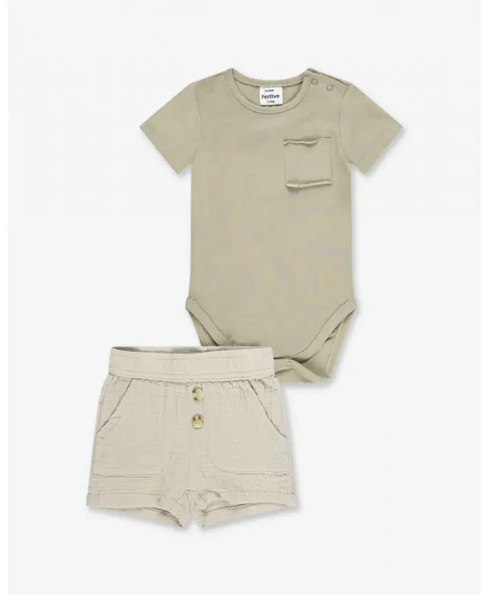 סט בגד גוף ומכנס קצר מוסלין Special Times