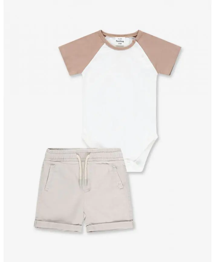 סט בגד גוף ומכנס קצר אריג Special Times