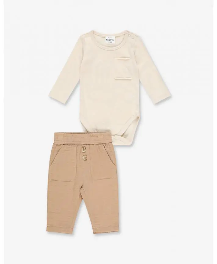 סט בגד גוף ומכנס אריג ארוך Special Times