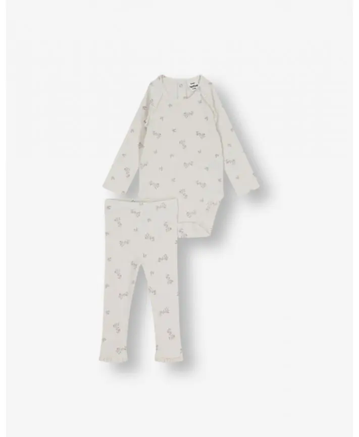 סט בגד גוף ומכנסי ריב פרחוני