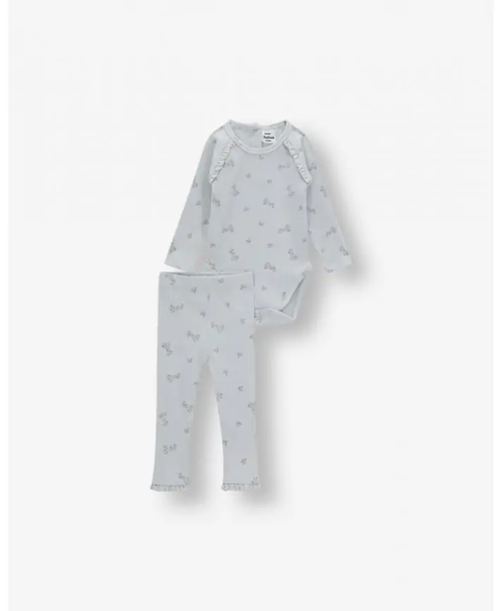 סט בגד גוף ומכנסי ריב פרחוני