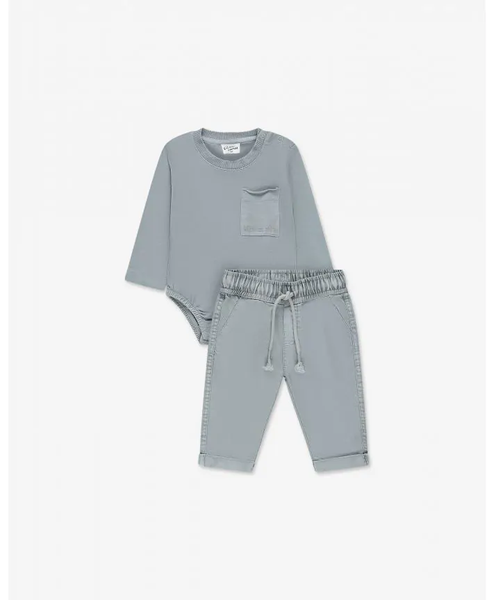 סט אוברול ומכנסי אריג בייבי