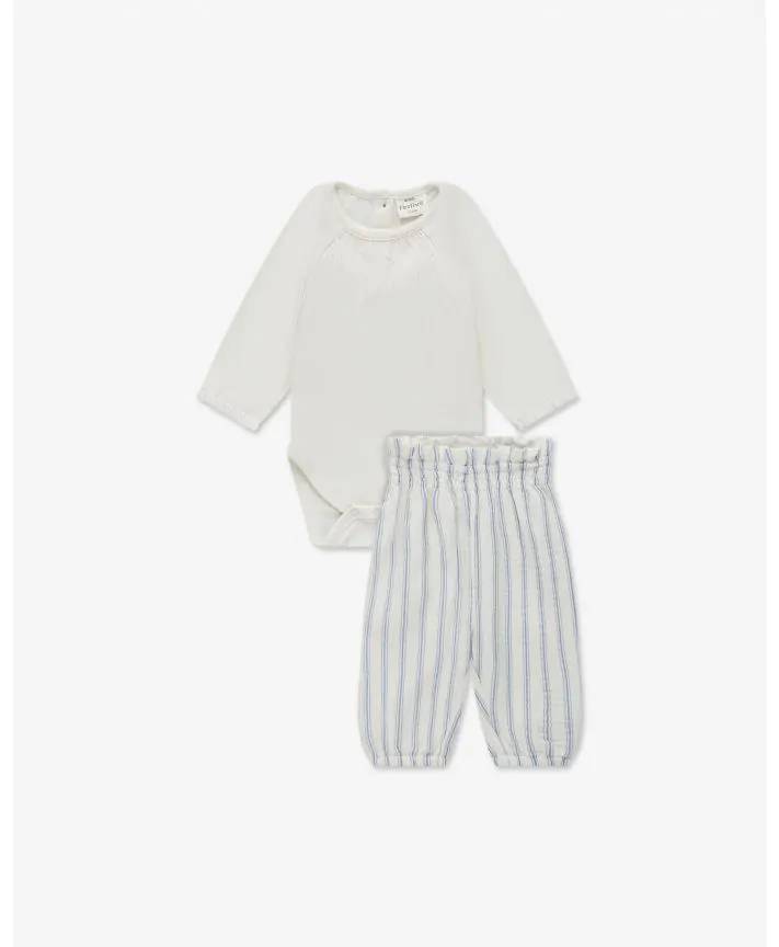 סט בגד גוף ומכנסי אריג בייבי