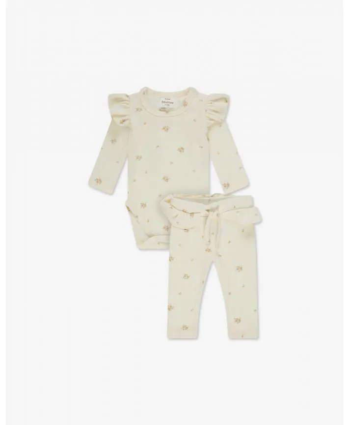 סט בגד גוף שרוולי מלמלה וטייץ בייבי