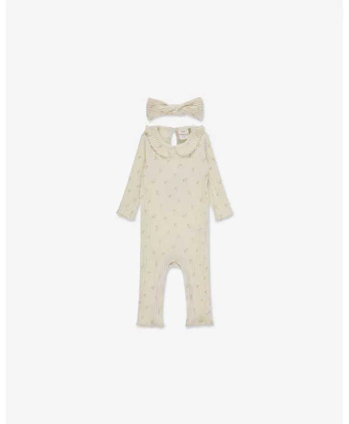 סט אוברול ריב וסרט לשיער בייבי