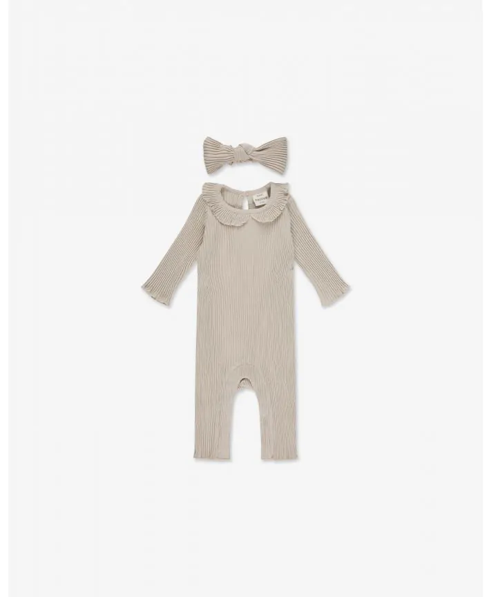 סט אוברול ריב וסרט לשיער בייבי