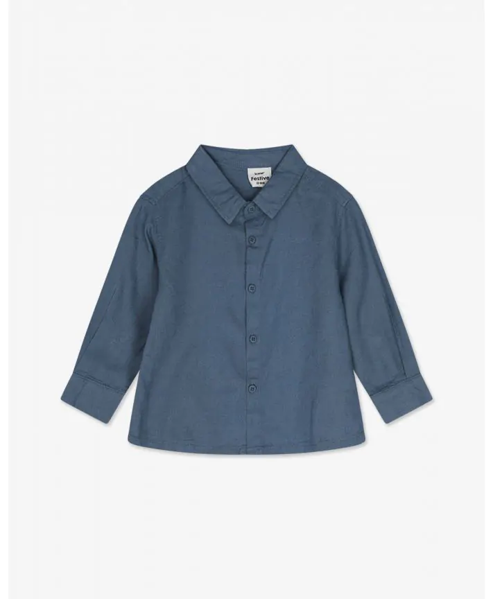 חולצה במראה פשתן מכופתרת עם שרוולים ארוכים בייבי