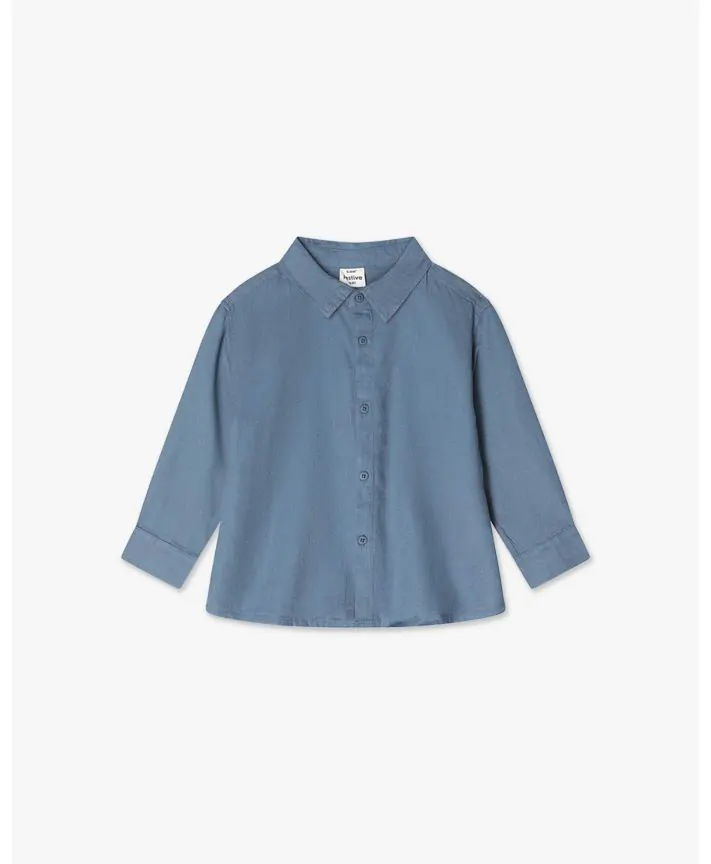 חולצה במראה פשתן מכופתרת עם שרוולים ארוכים