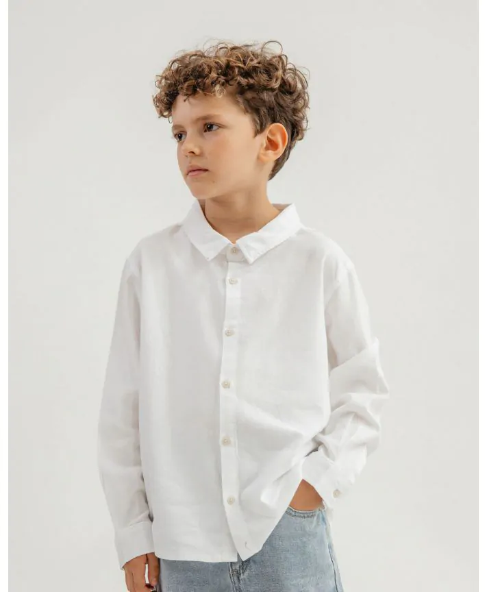 חולצה במראה פשתן מכופתרת עם שרוולים ארוכים