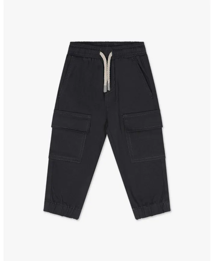 מכנסי דגמ"ח אריג ארוכים עם סיומת אלסטית בייבי