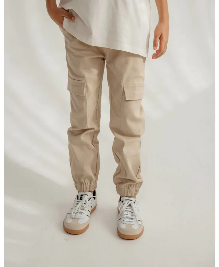 מכנסי דגמ"ח אריג ארוכים עם סיומת אלסטית