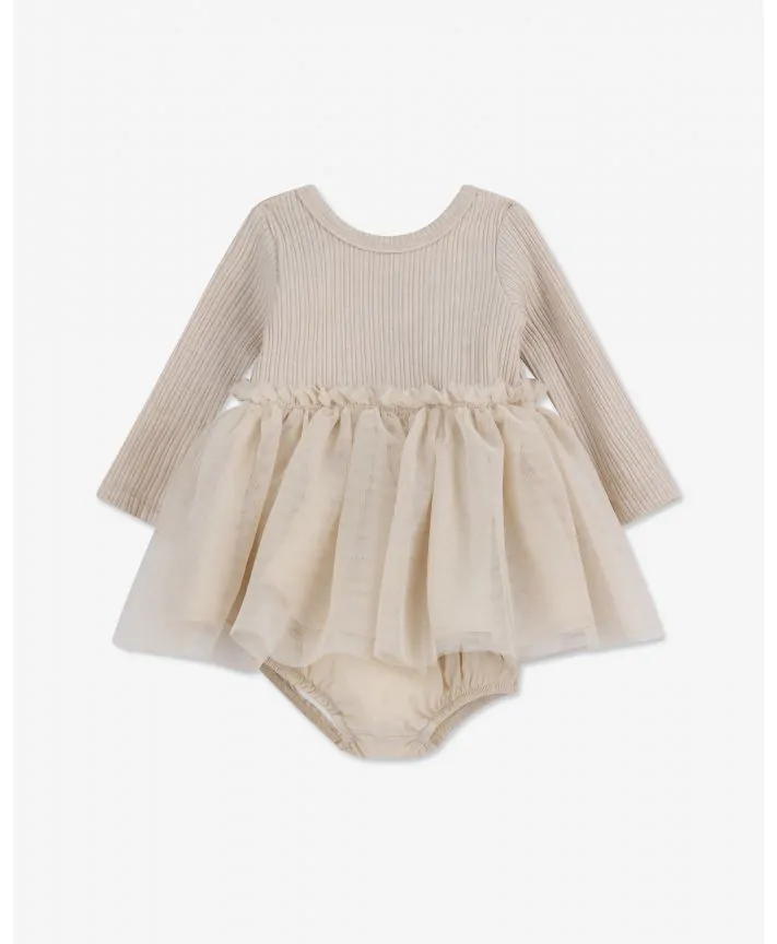 שמלת פוינטייל וטול שרוולים ארוכים עם בלומרס H