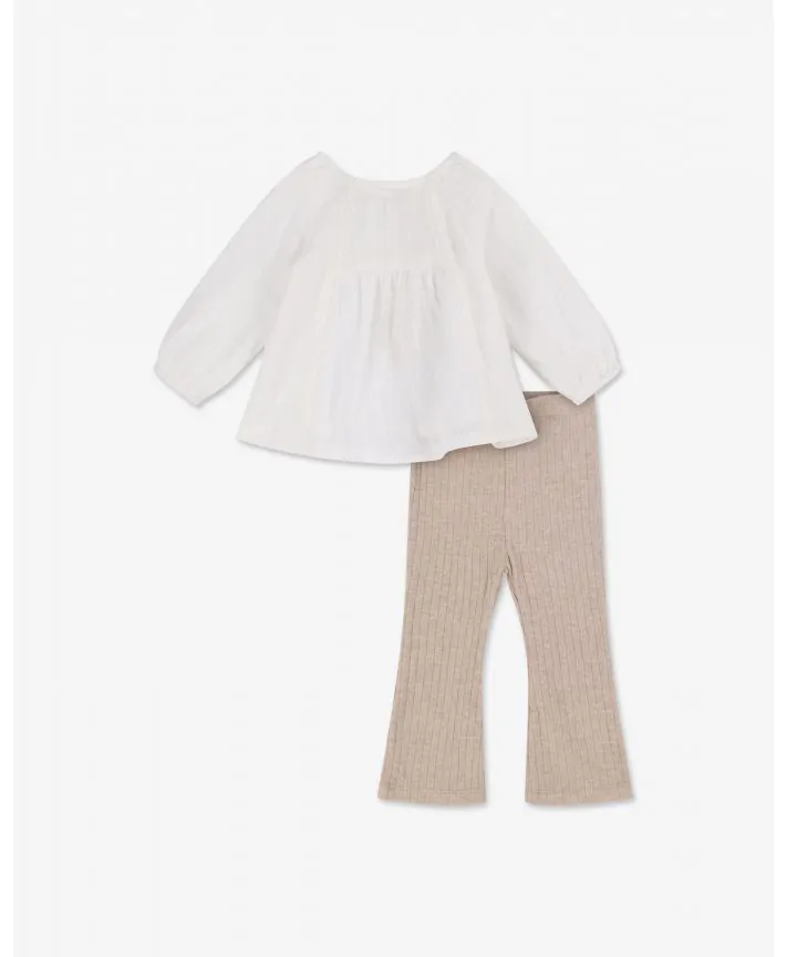 סט טוניקת אריג עם מכנסיים מתרחבים בייבי