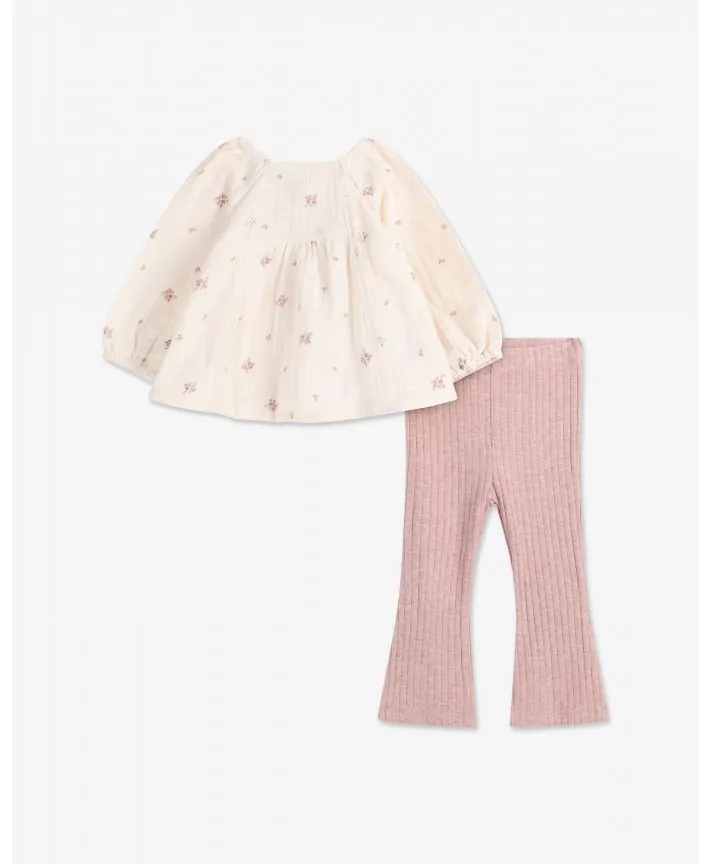 סט טוניקת אריג עם מכנסיים מתרחבים בייבי