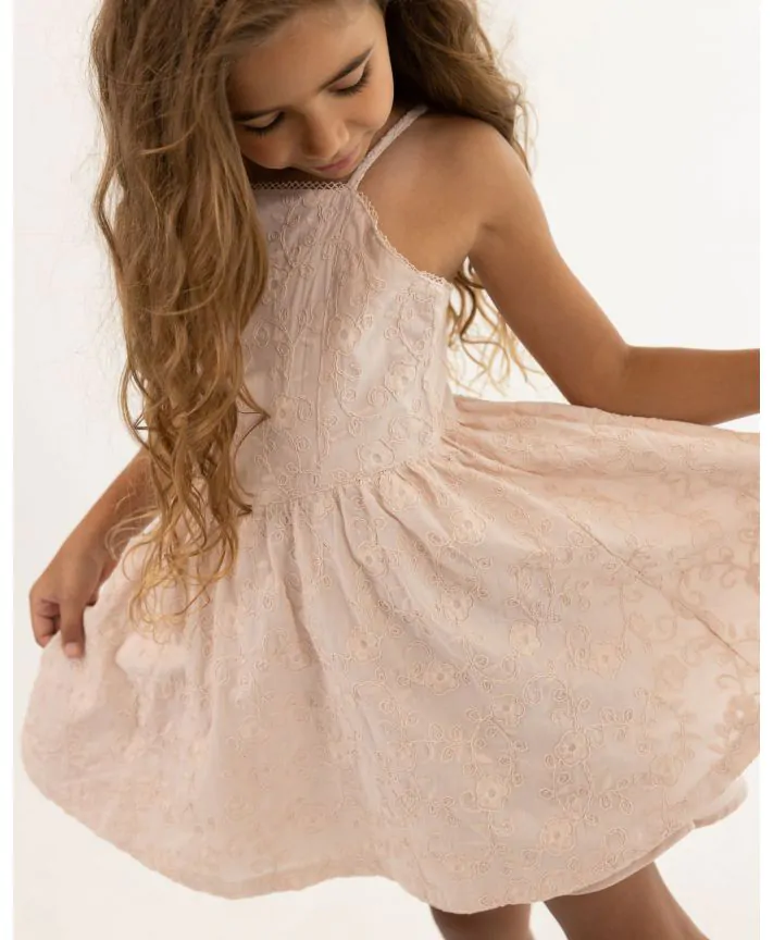 שמלת אריג רקומה עם כתפיות