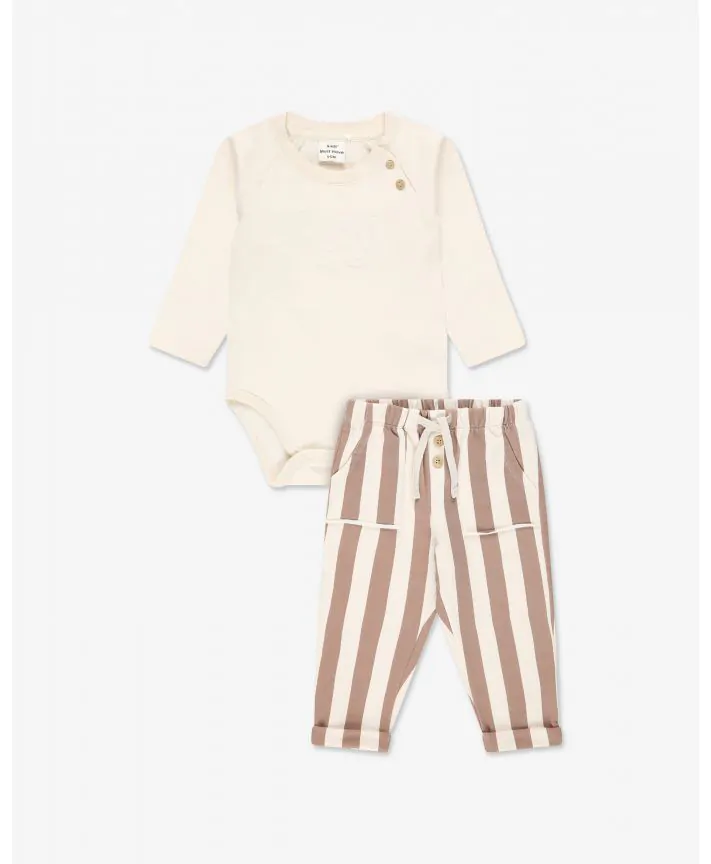 סט ב.גוף ומכנסי פלנל עם כיס בייבי D