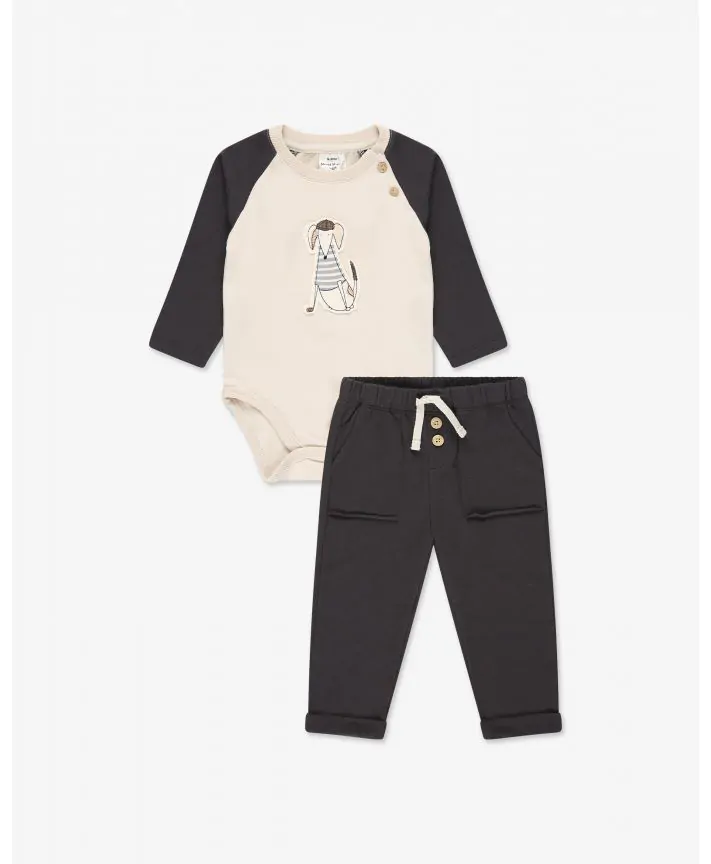 סט ב.גוף ומכנסי פלנל עם כיס בייבי D