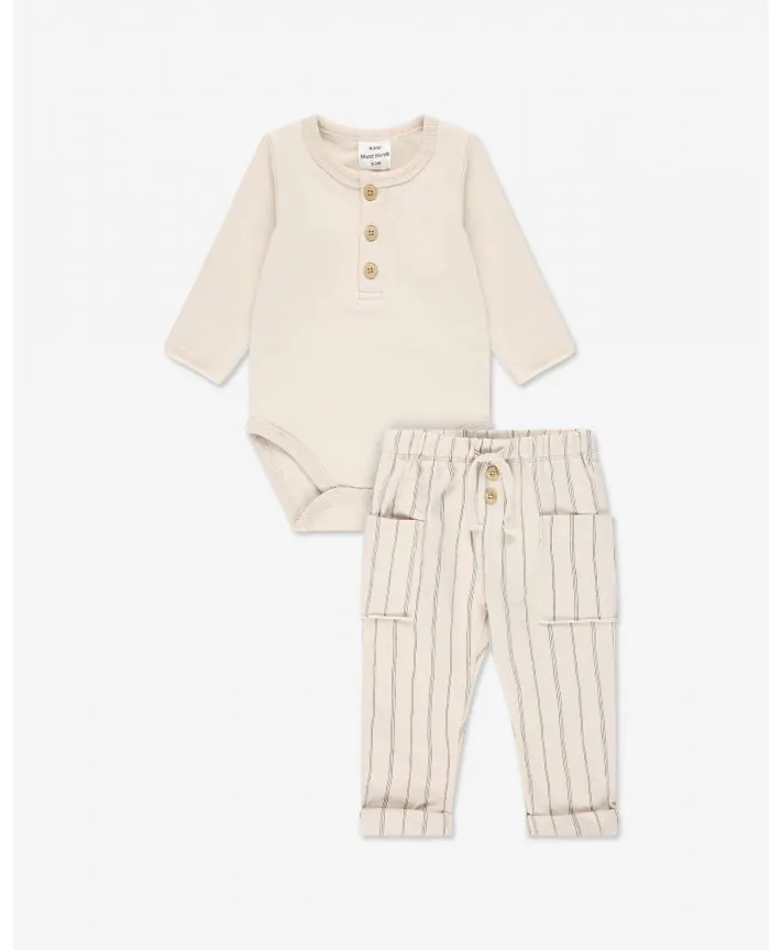 סט ב.גוף ומכנסי פלנל עם כיס בייבי D