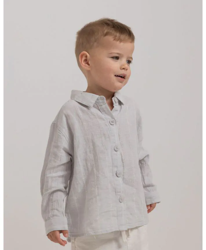 חולצת פשתן מכופתרת עם שרוולים ארוכים