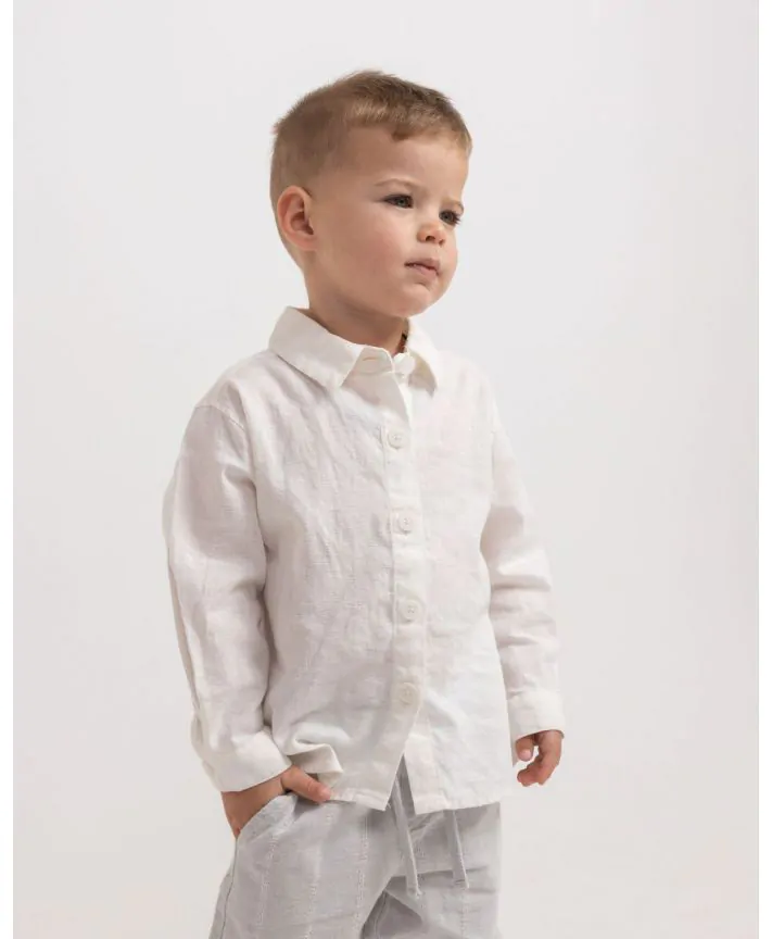 חולצת פשתן מכופתרת עם שרוולים ארוכים