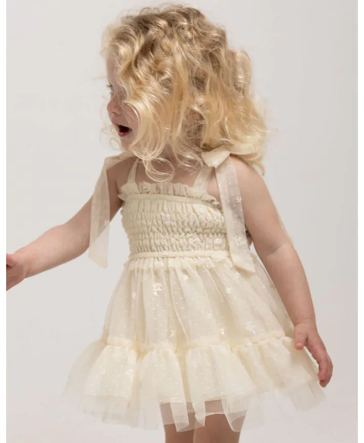 סט שמלת טול רקומה ובלומרס