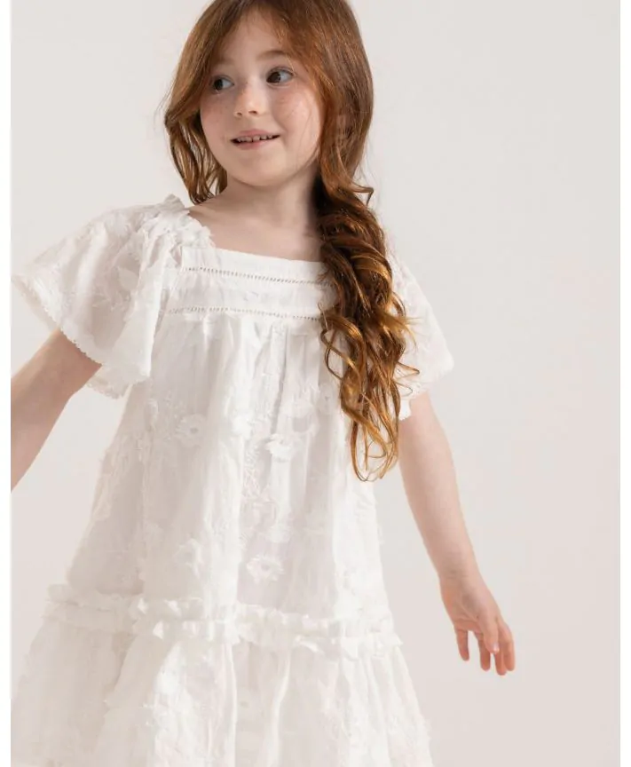 שמלת מיני רקומה עם שרוולים קצרים