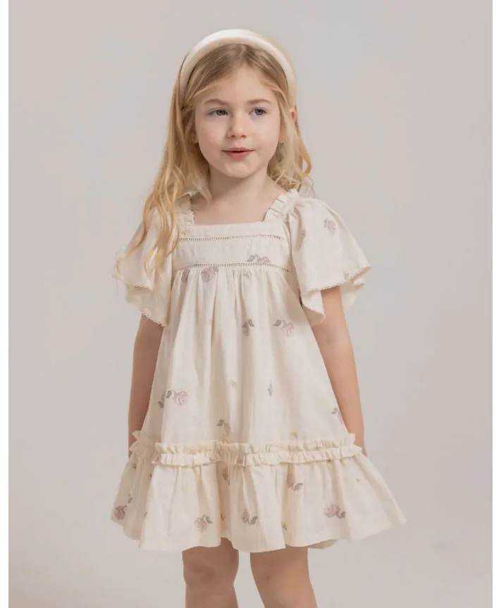 שמלת מיני רקומה עם שרוולים קצרים