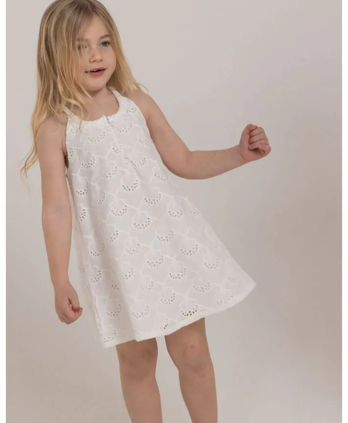 שמלה רקומה עם כתפיות צמה