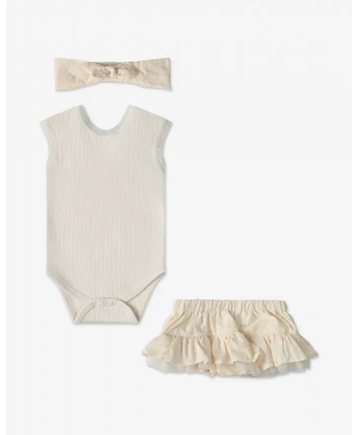 סט בגד גוף וחצאית בלומרס עם סרט לשיער