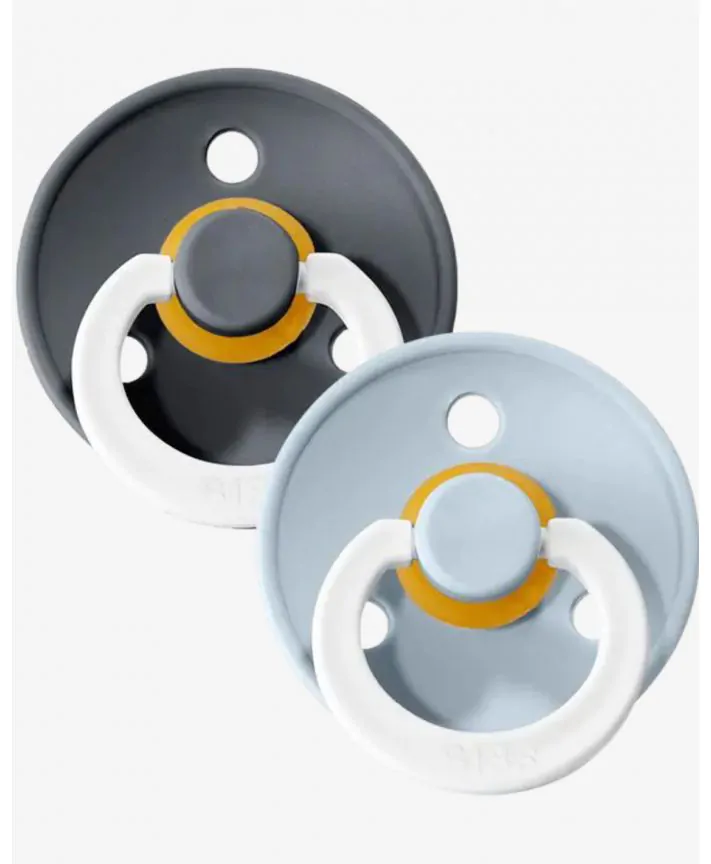 זוג מוצצי BIBS קולור זוהר בחושך לטקס מידה 1 Iron/Baby Blue