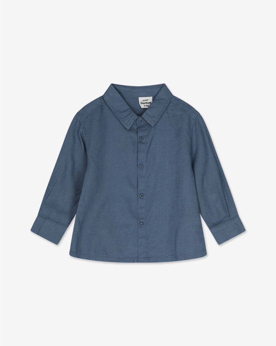 חולצה במראה פשתן מכופתרת עם שרוולים ארוכים בייבי