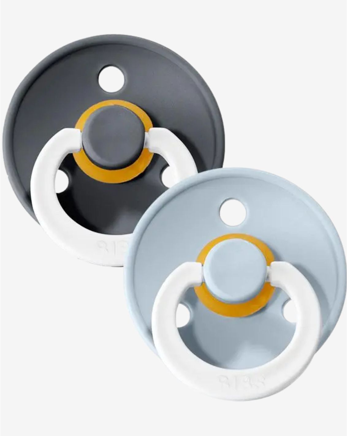 זוג מוצצי BIBS קולור זוהר בחושך לטקס מידה 1 Iron/Baby Blue
